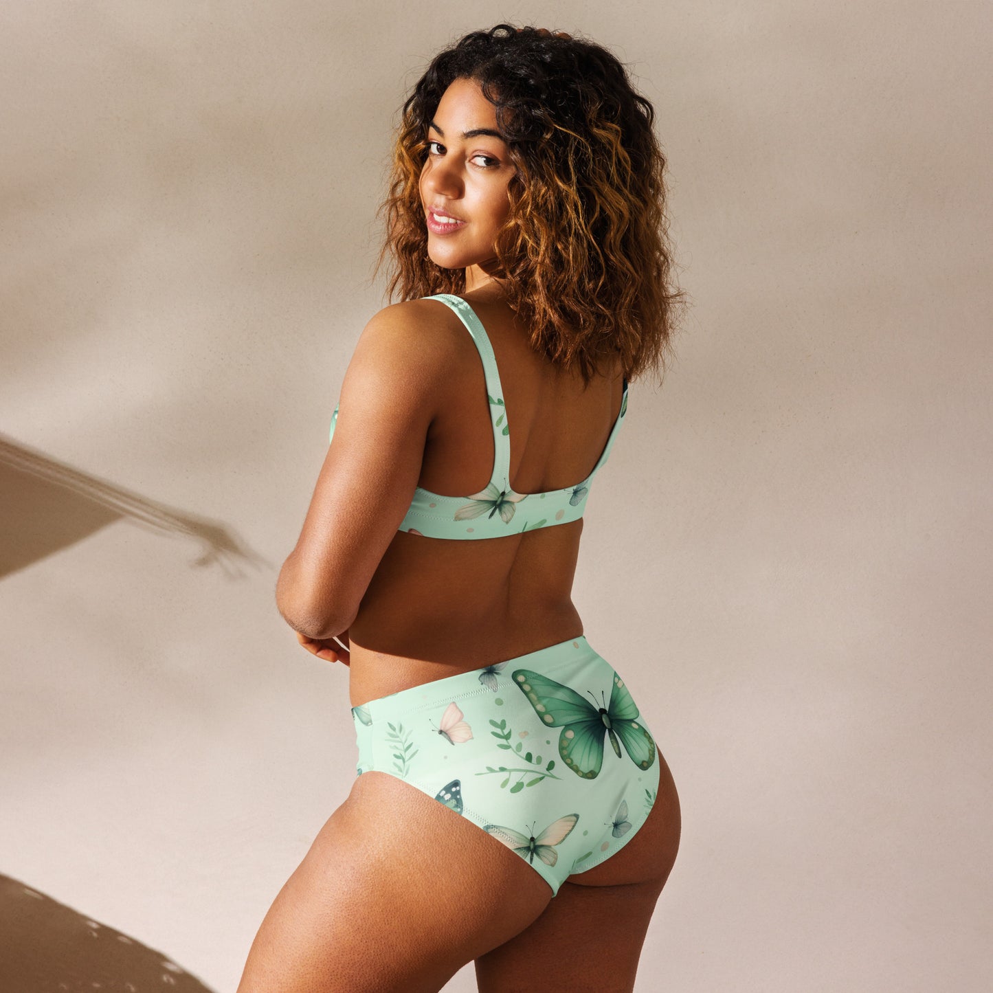 Green Butterfly Recycled High-Waisted Bikini