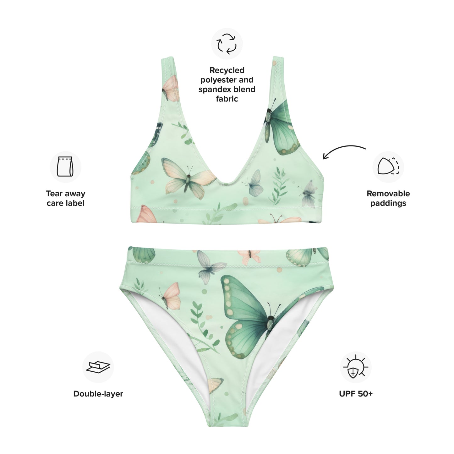 Green Butterfly Recycled High-Waisted Bikini